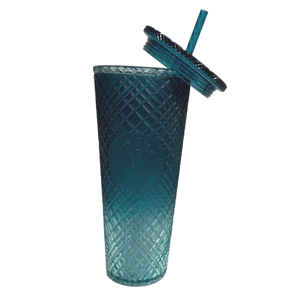 Starbucks Tumbler Cold Cup 24oz Blue Ombre Teal Diamond Textured New 011140462‎
